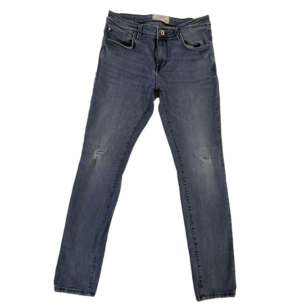 Celio Jeans Skinny Fit Mens W34‎ Blue Light Wash Distressed Denim Casual Pants